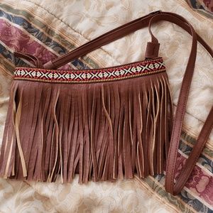 NWOT Brown fringe crossbody bag